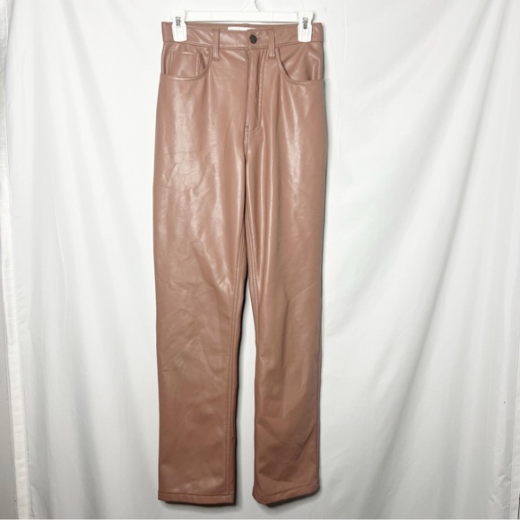 Abercrombie & Fitch The 90s Straight Ultra High Rise Faux Leather Pants Brown - Picture 2 of 5